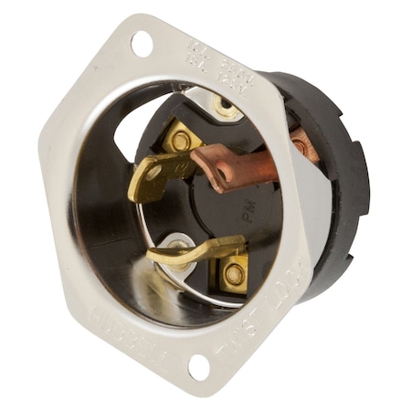 Hubbell Wiring Device-Kellems Flanged Locking Inlet, Non-NEMA, 10/15 A, 250V AC, Single Phase, 2 Pole, Screw Terminals HBL7556G